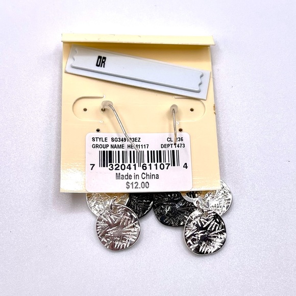 Silver and Black Toned Disc Dangle Earrings - Picture 3 of 3